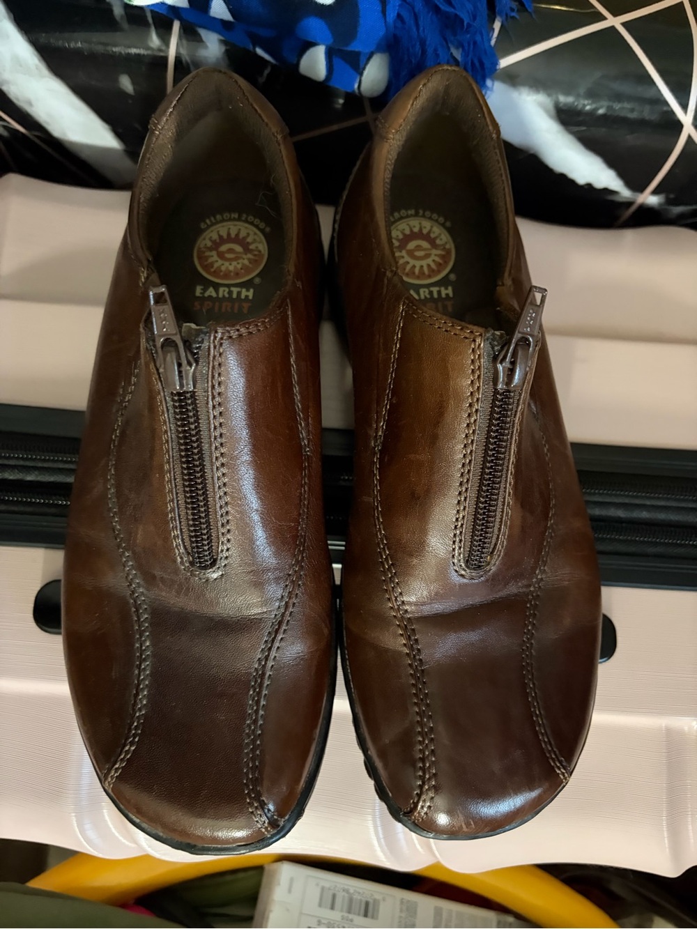 Earth Spirit Men’s Brown Leather Slip-On Zipper Shoes Women size 6.5